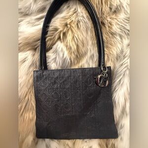 Dior Cannage Nylon w/Patent Leather accents and silver iconic DIOR logo charms